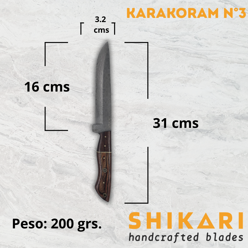 KARAKORAM cuchillo chef acero damasco/Palo Rosa