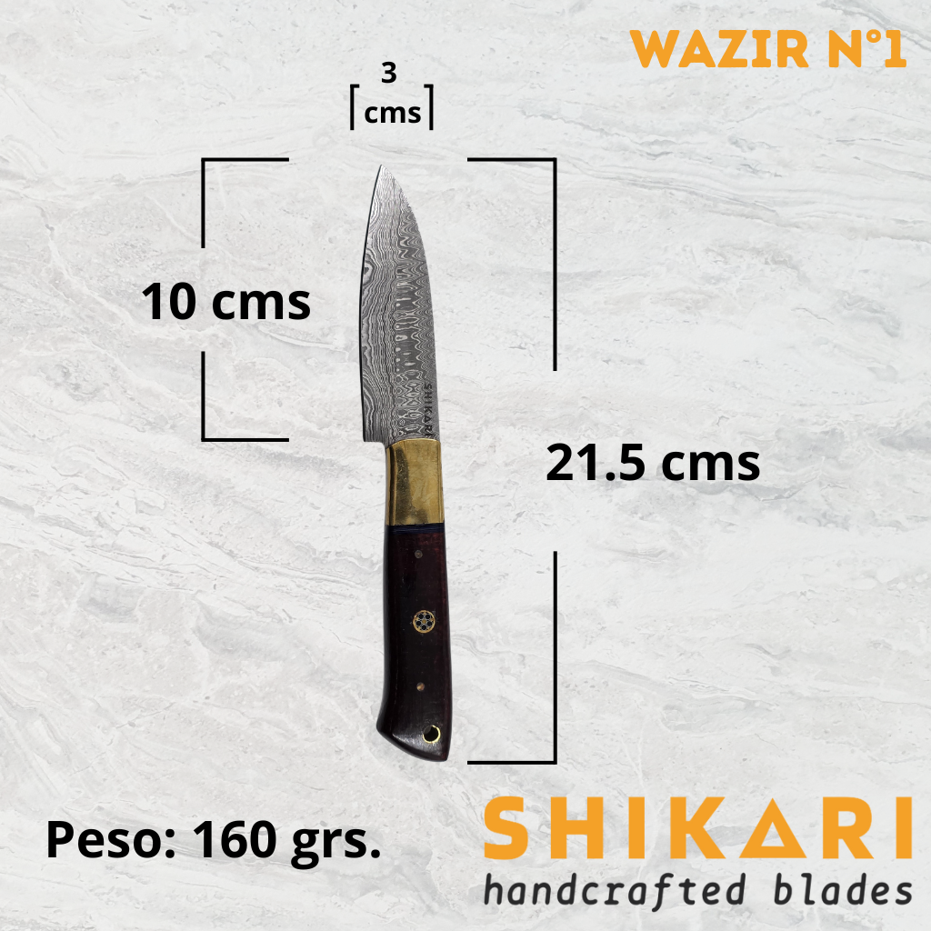 WAZIR cuchillo chef acero damasco/Palo Rosa