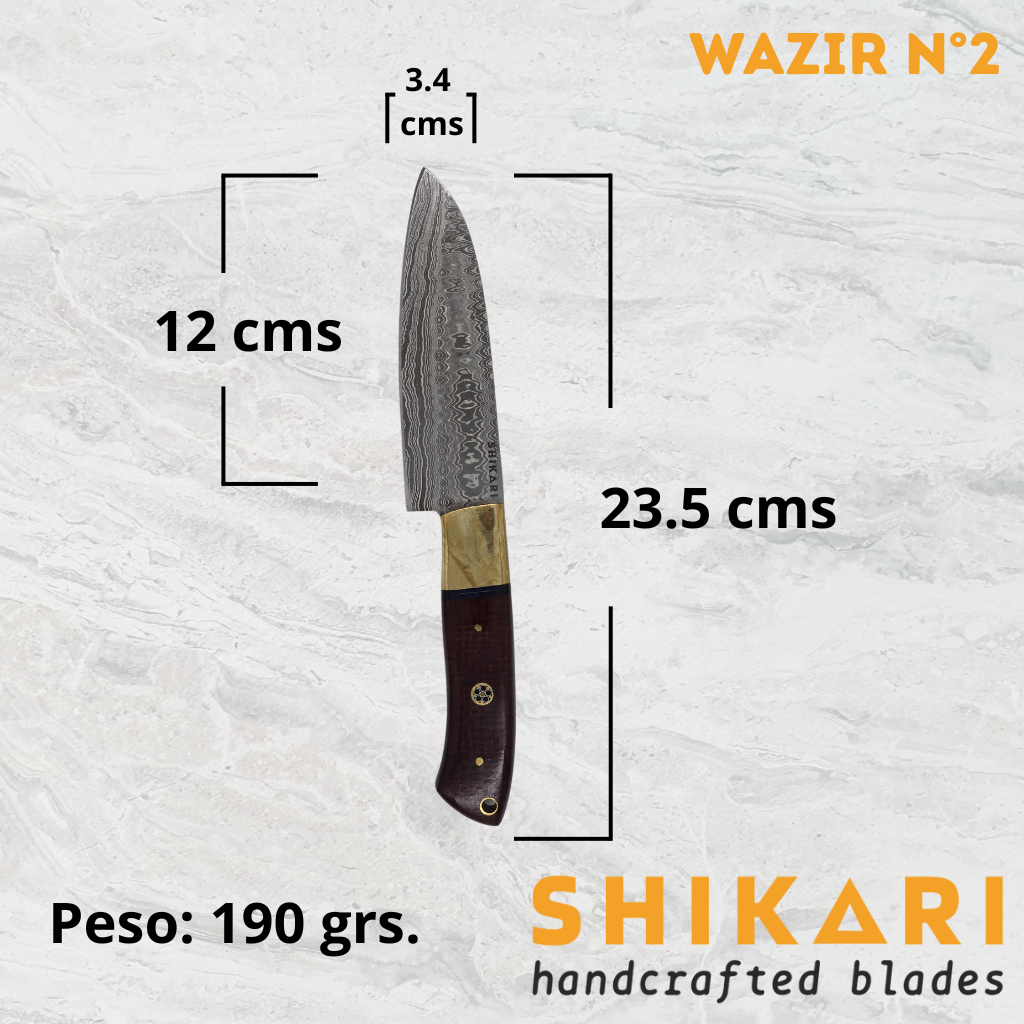 WAZIR cuchillo chef acero damasco/Palo Rosa