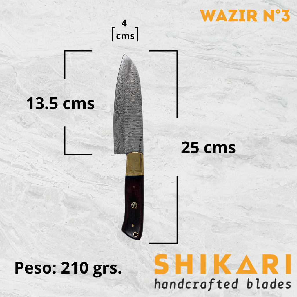 WAZIR cuchillo chef acero damasco/Palo Rosa