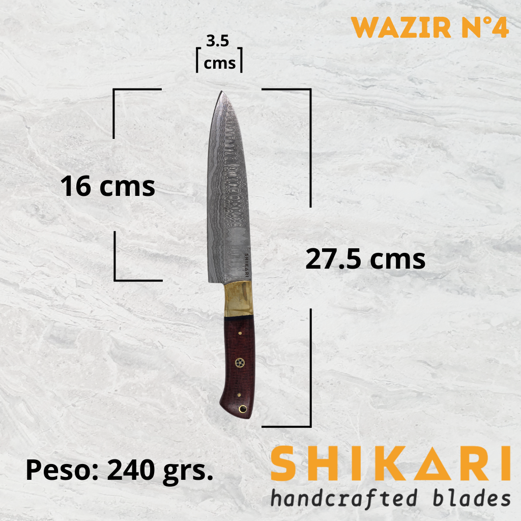 WAZIR cuchillo chef acero damasco/Palo Rosa