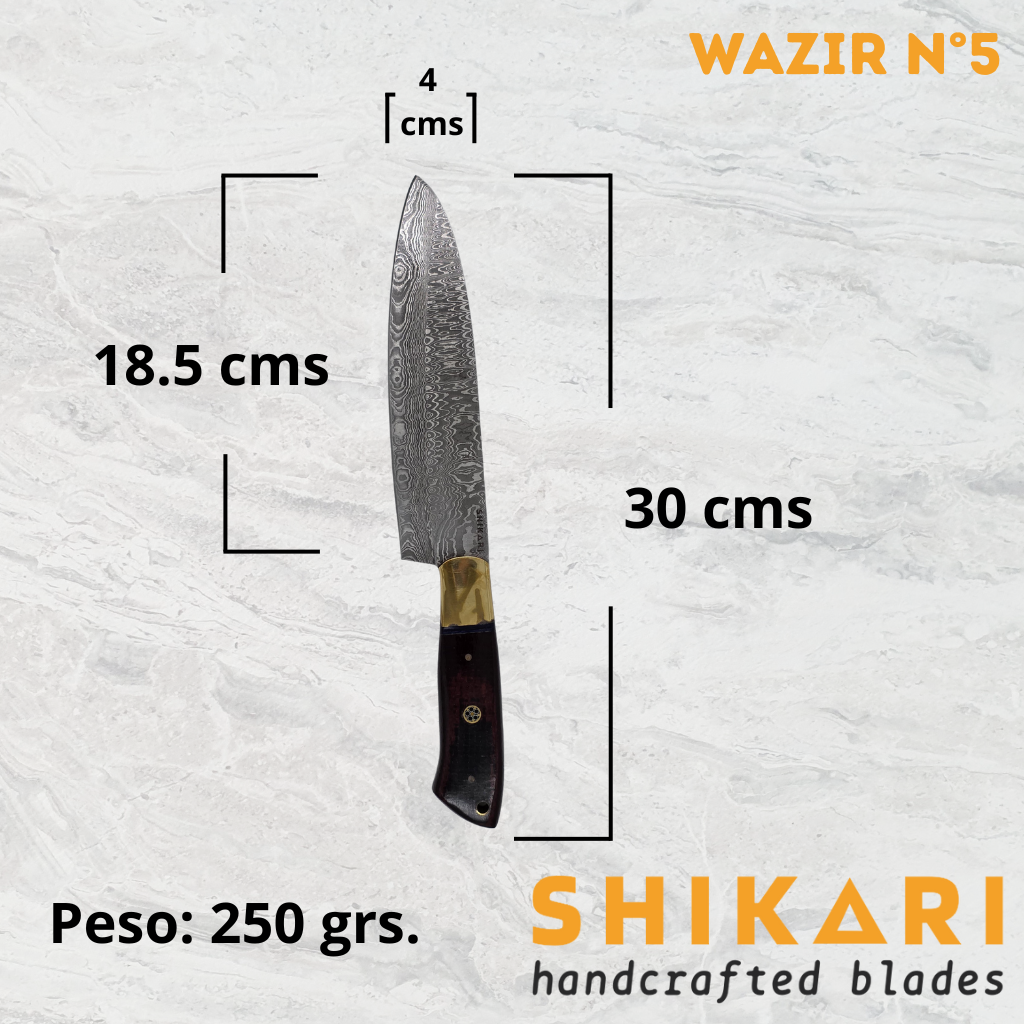 WAZIR cuchillo chef acero damasco/Palo Rosa