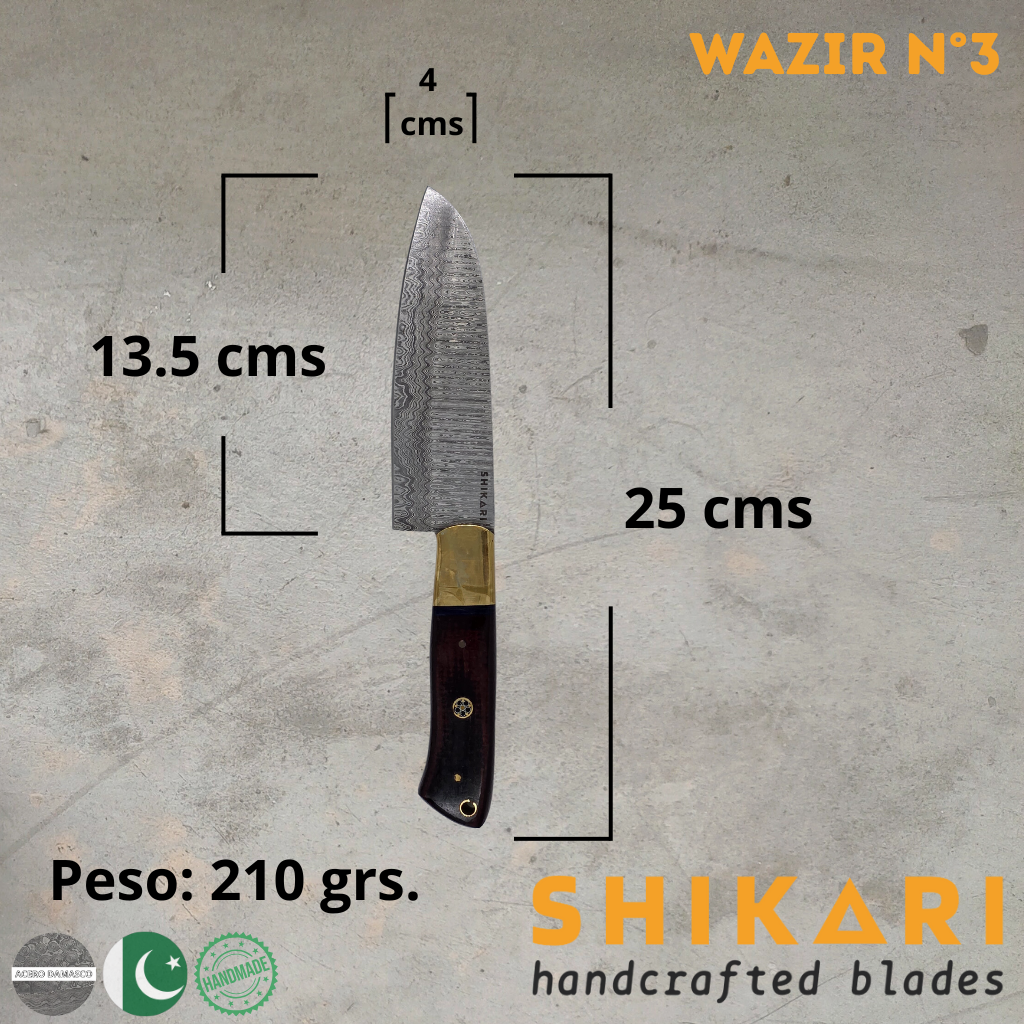 WAZIR cuchillo chef acero damasco/Palo Rosa