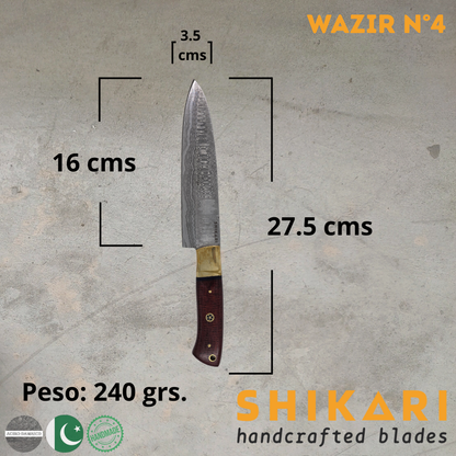 WAZIR cuchillo chef acero damasco/Palo Rosa