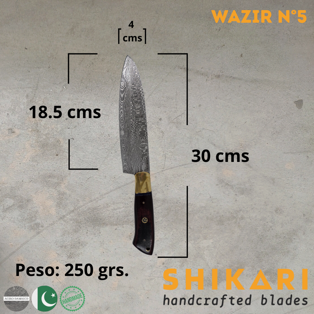 WAZIR cuchillo chef acero damasco/Palo Rosa