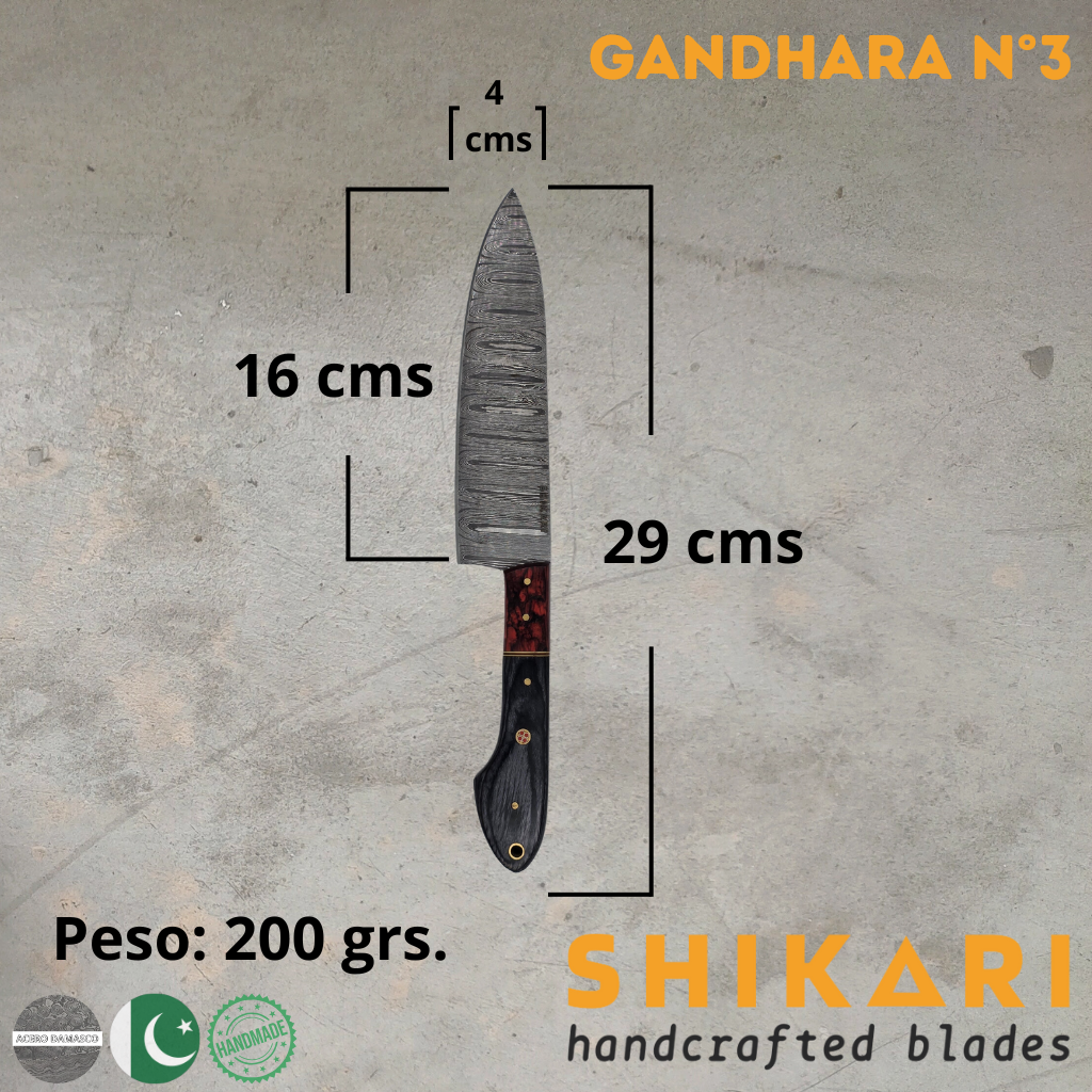 GANDHARA cuchillo chef acero damasco/Micarta