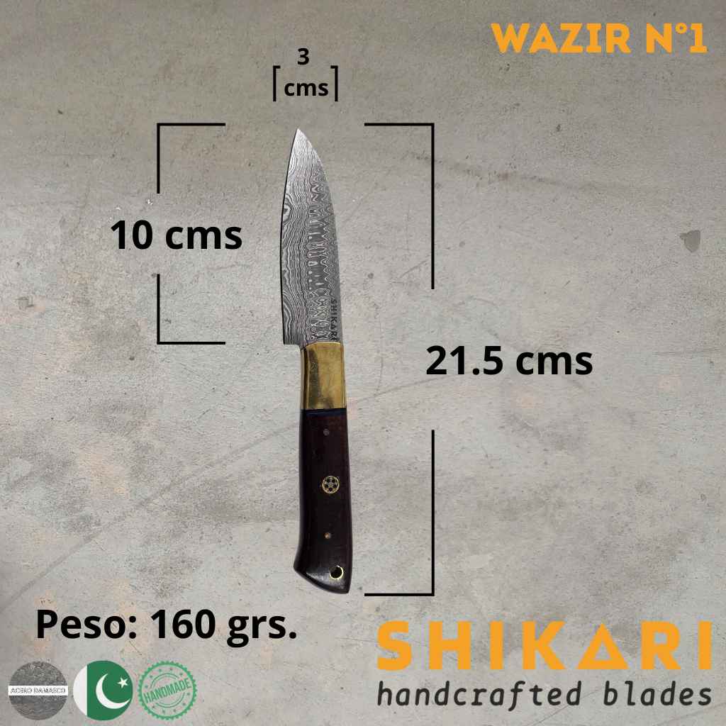 WAZIR cuchillo chef acero damasco/Palo Rosa