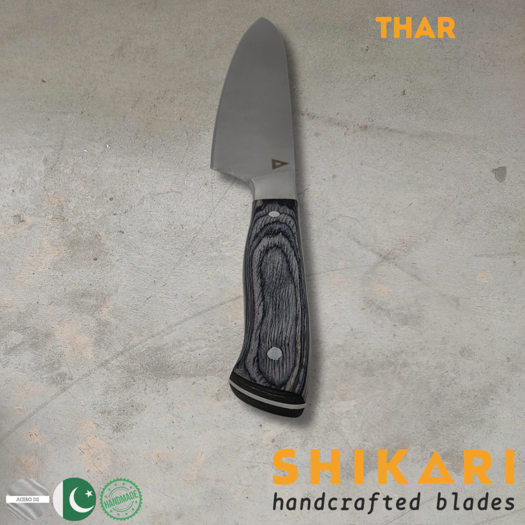 THAR cuchillo Parrillero acero D2/Pekka Wood Gris