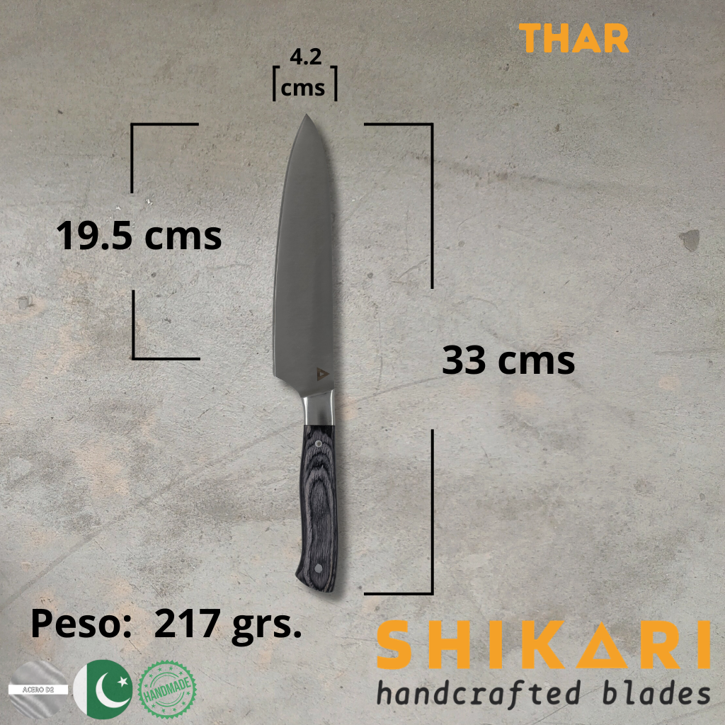 THAR cuchillo Parrillero acero D2/Pekka Wood Gris