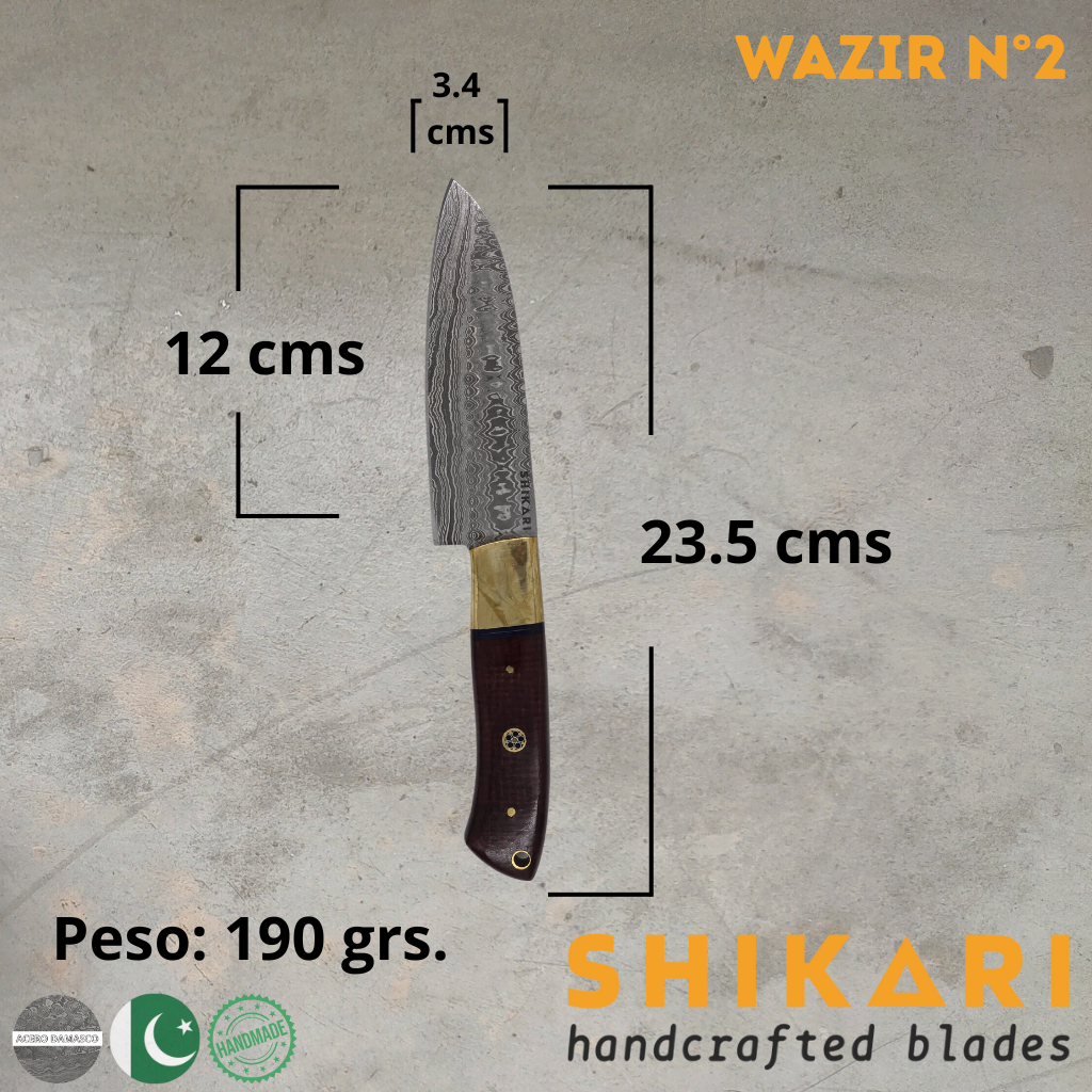 WAZIR cuchillo chef acero damasco/Palo Rosa