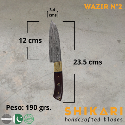 WAZIR cuchillo chef acero damasco/Palo Rosa